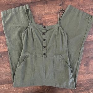 Old Navy Women's Olive Green Cropped Linen Blend Jumpsuit Size M